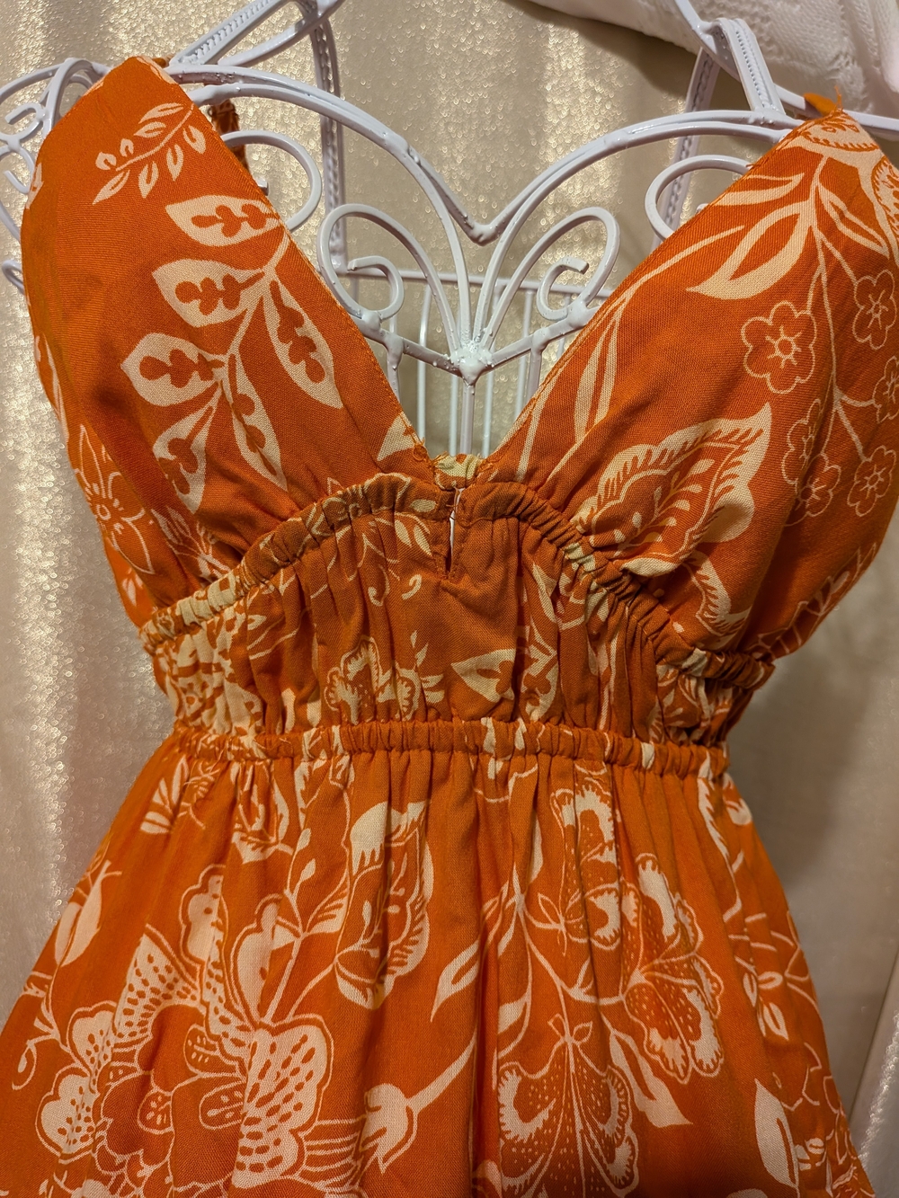 Angie Orange Floral Midi Dress with Cream Print (S)